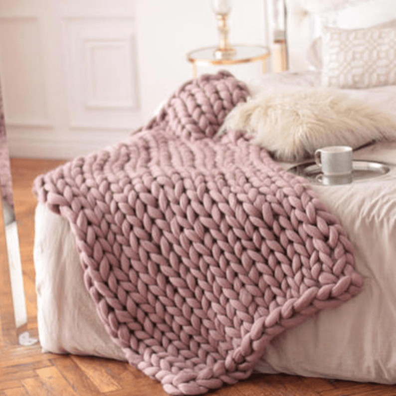 Plaid Grosse Maille Rose Poudré | Univers Plaid