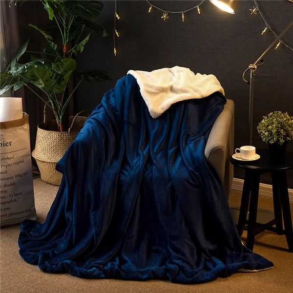 Plaid Couverture Cachemire et Laine Bleu Marine